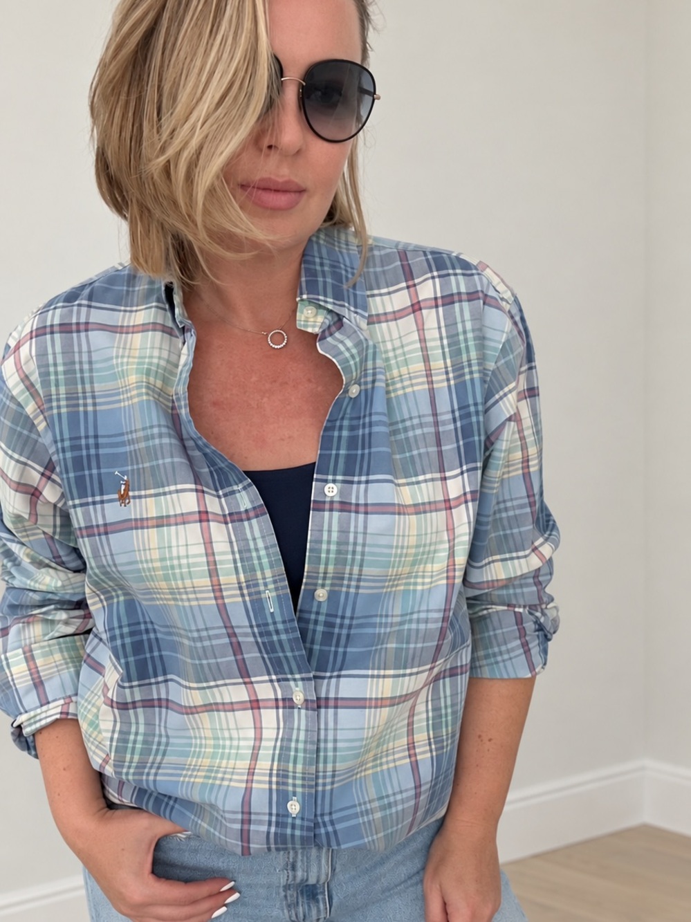 Vintage Polo Ralph Lauren Plaid Shirt Men L Women Oversized Blue Preppy Y2K